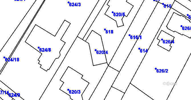 Parcela st. 620/4 v KÚ Žebětín, Katastrální mapa