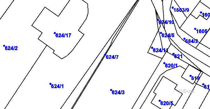 Parcela st. 624/7 v KÚ Žebětín, Katastrální mapa