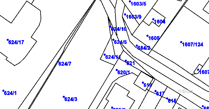 Parcela st. 624/11 v KÚ Žebětín, Katastrální mapa