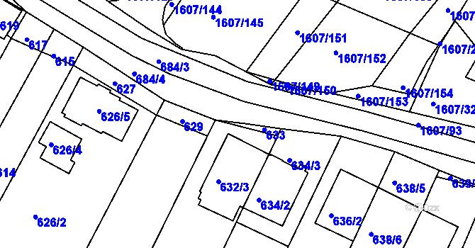 Parcela st. 631 v KÚ Žebětín, Katastrální mapa