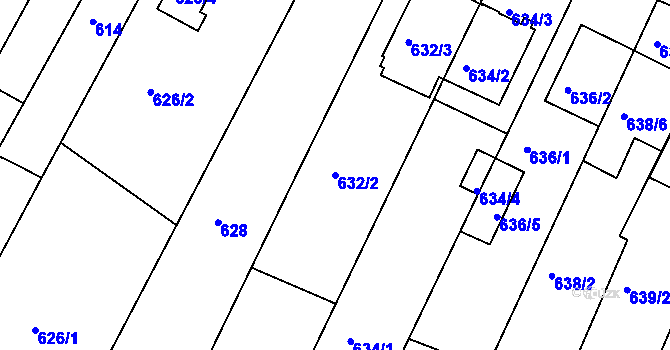 Parcela st. 632/2 v KÚ Žebětín, Katastrální mapa