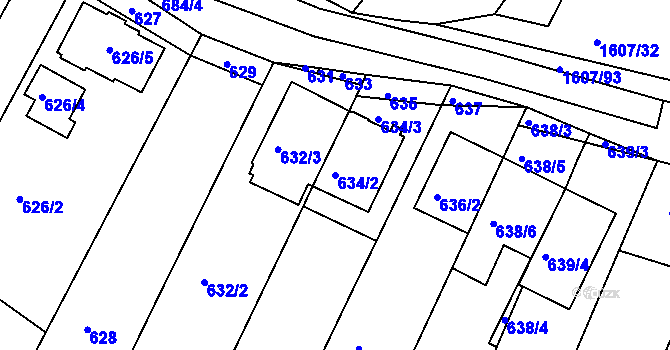 Parcela st. 634/2 v KÚ Žebětín, Katastrální mapa