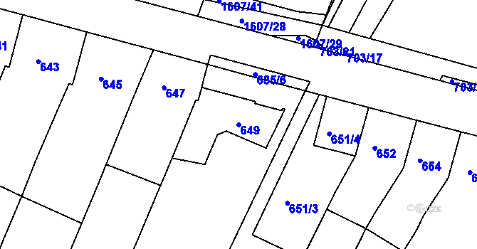 Parcela st. 649 v KÚ Žebětín, Katastrální mapa