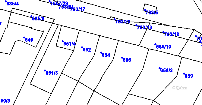 Parcela st. 654 v KÚ Žebětín, Katastrální mapa