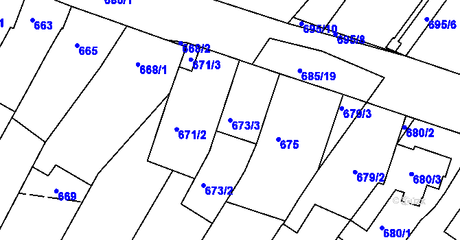 Parcela st. 673/3 v KÚ Žebětín, Katastrální mapa