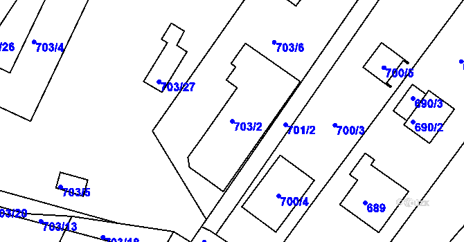 Parcela st. 703/2 v KÚ Žebětín, Katastrální mapa