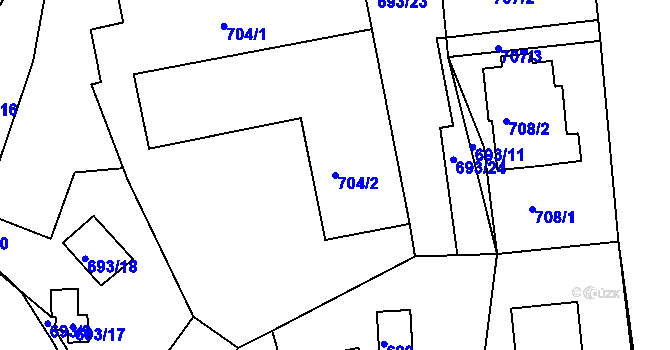 Parcela st. 704/2 v KÚ Žebětín, Katastrální mapa