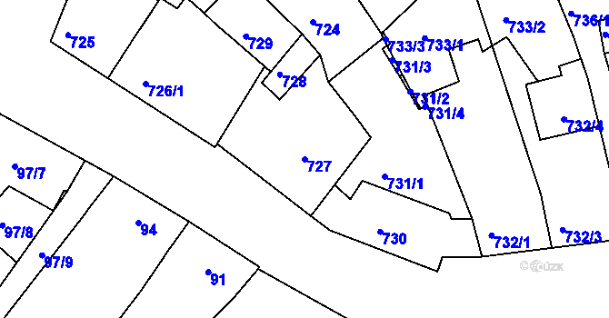 Parcela st. 727 v KÚ Žebětín, Katastrální mapa