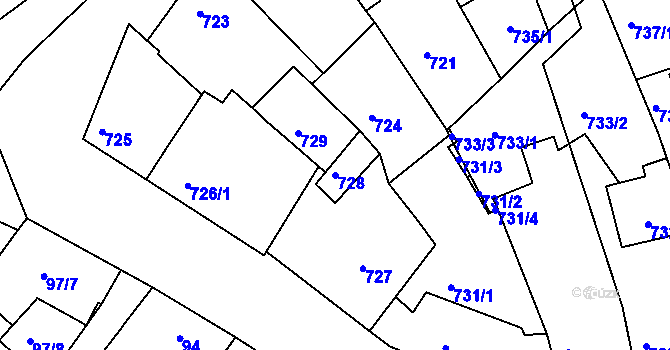Parcela st. 728 v KÚ Žebětín, Katastrální mapa