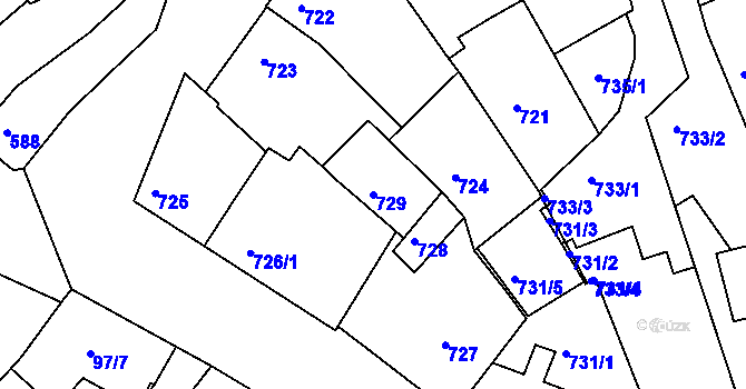 Parcela st. 729 v KÚ Žebětín, Katastrální mapa