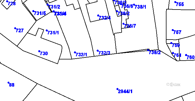 Parcela st. 732/3 v KÚ Žebětín, Katastrální mapa