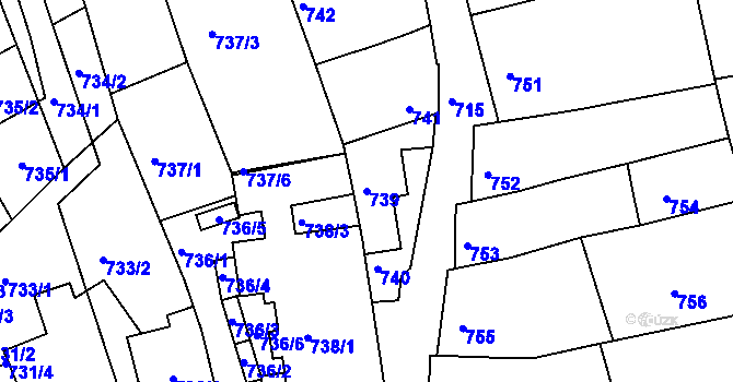Parcela st. 739 v KÚ Žebětín, Katastrální mapa