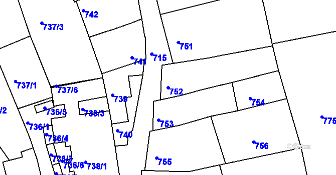 Parcela st. 752 v KÚ Žebětín, Katastrální mapa