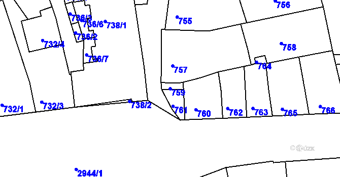 Parcela st. 759 v KÚ Žebětín, Katastrální mapa