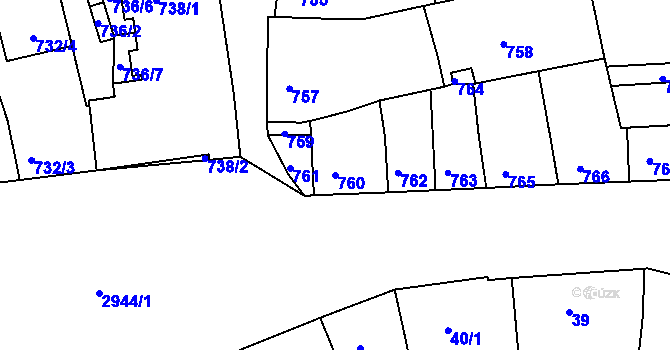 Parcela st. 760 v KÚ Žebětín, Katastrální mapa