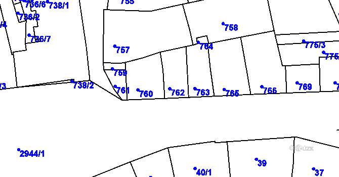 Parcela st. 762 v KÚ Žebětín, Katastrální mapa