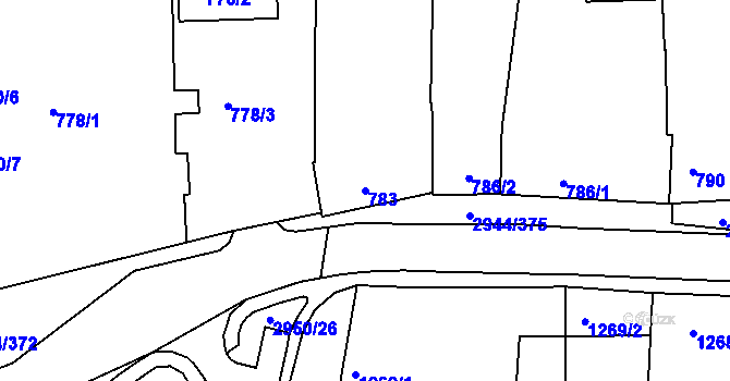 Parcela st. 783 v KÚ Žebětín, Katastrální mapa