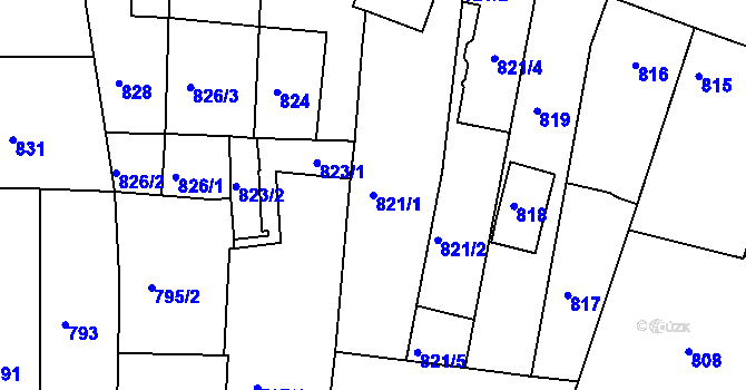 Parcela st. 821/1 v KÚ Žebětín, Katastrální mapa