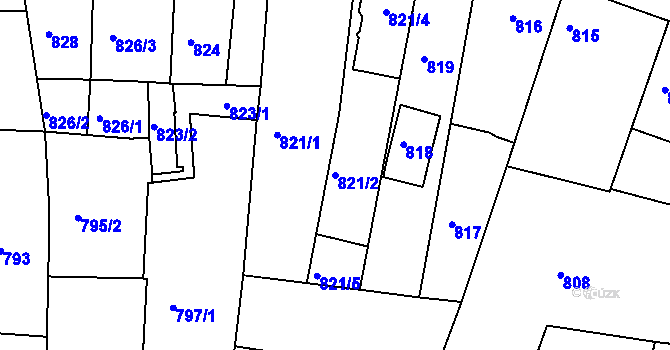 Parcela st. 821/2 v KÚ Žebětín, Katastrální mapa