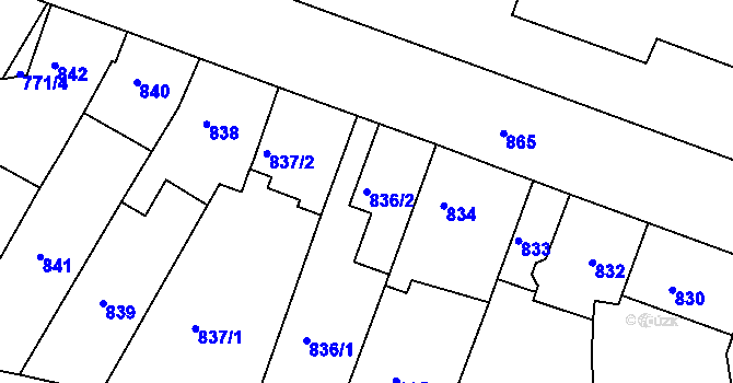 Parcela st. 836/2 v KÚ Žebětín, Katastrální mapa