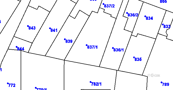 Parcela st. 837/1 v KÚ Žebětín, Katastrální mapa