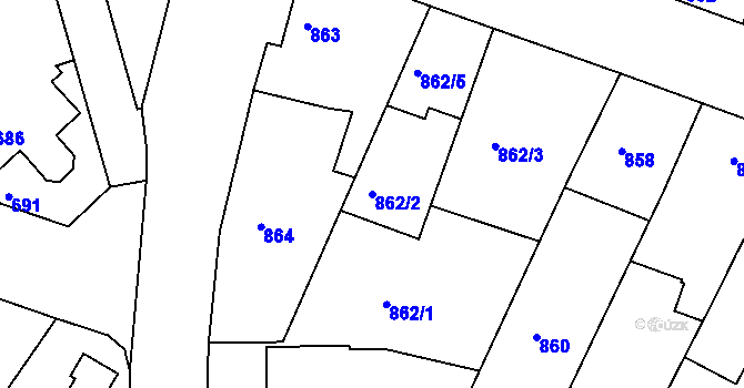 Parcela st. 862/2 v KÚ Žebětín, Katastrální mapa