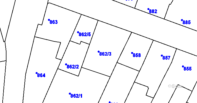 Parcela st. 862/3 v KÚ Žebětín, Katastrální mapa