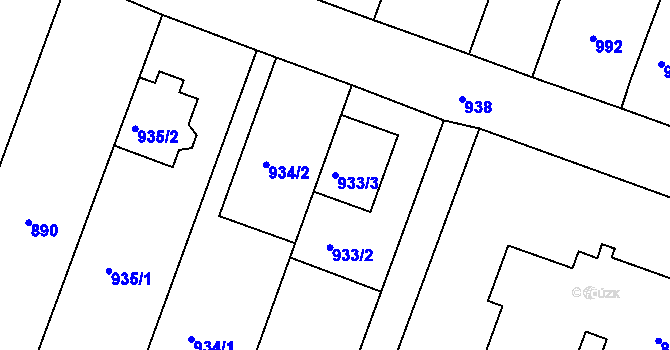 Parcela st. 933/3 v KÚ Žebětín, Katastrální mapa
