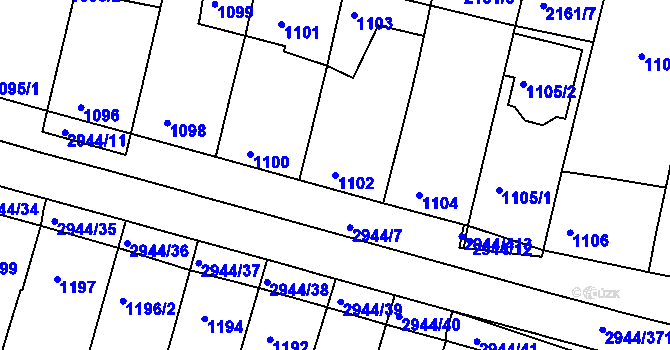 Parcela st. 1102 v KÚ Žebětín, Katastrální mapa