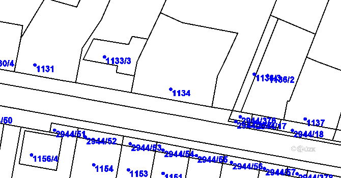Parcela st. 1134 v KÚ Žebětín, Katastrální mapa