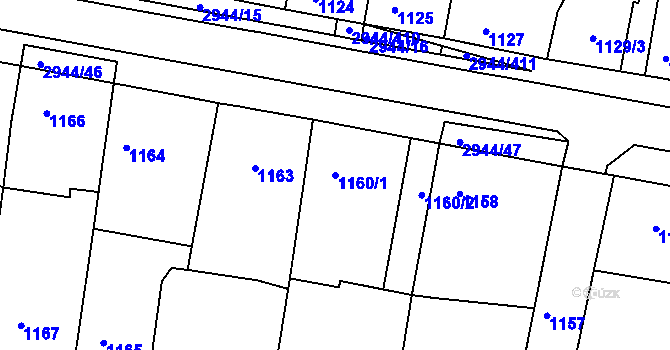 Parcela st. 1160/1 v KÚ Žebětín, Katastrální mapa