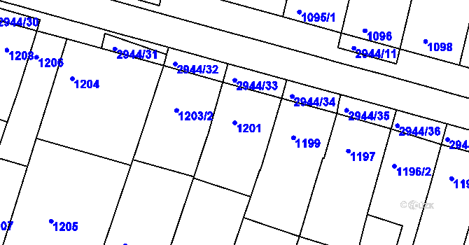 Parcela st. 1201 v KÚ Žebětín, Katastrální mapa