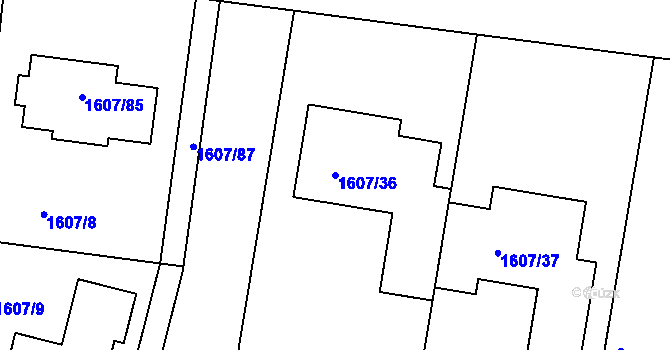 Parcela st. 1607/36 v KÚ Žebětín, Katastrální mapa