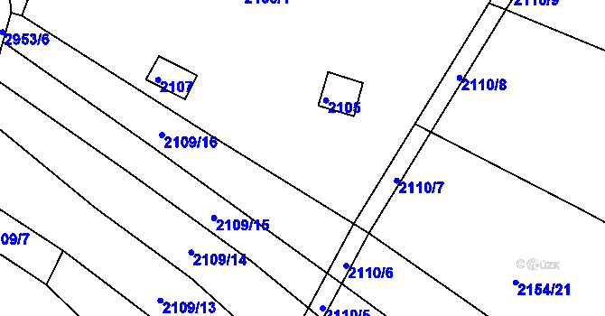 Parcela st. 2106/2 v KÚ Žebětín, Katastrální mapa