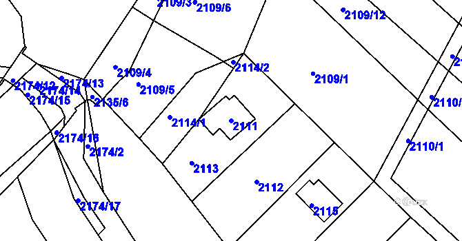 Parcela st. 2111 v KÚ Žebětín, Katastrální mapa