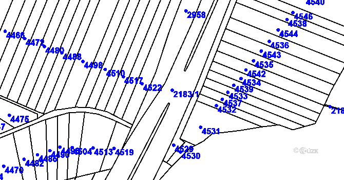 Parcela st. 2183/1 v KÚ Žebětín, Katastrální mapa