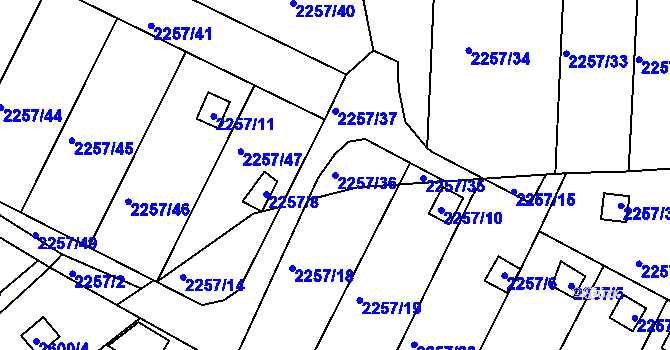 Parcela st. 2257/36 v KÚ Žebětín, Katastrální mapa
