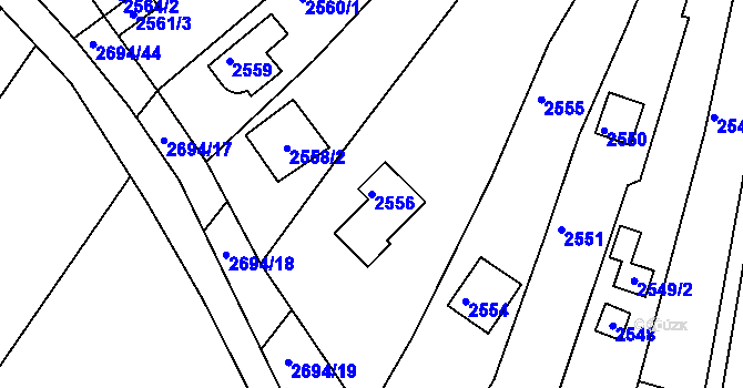 Parcela st. 2556 v KÚ Žebětín, Katastrální mapa