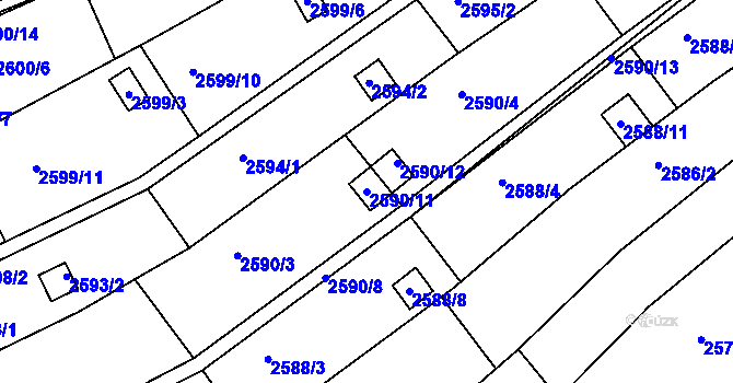 Parcela st. 2590/11 v KÚ Žebětín, Katastrální mapa