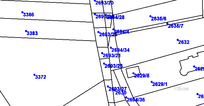 Parcela st. 2693/21 v KÚ Žebětín, Katastrální mapa