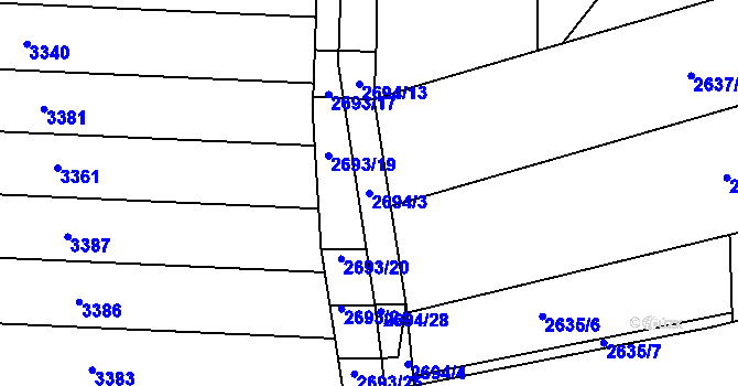 Parcela st. 2694/3 v KÚ Žebětín, Katastrální mapa