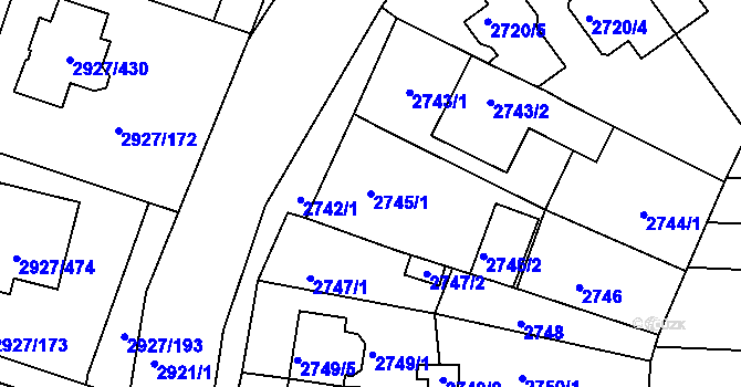Parcela st. 2745/1 v KÚ Žebětín, Katastrální mapa