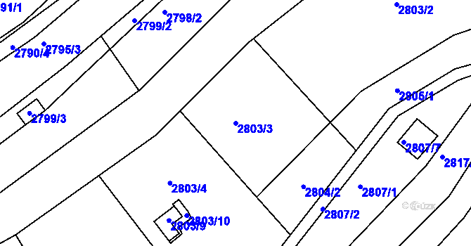 Parcela st. 2803/3 v KÚ Žebětín, Katastrální mapa