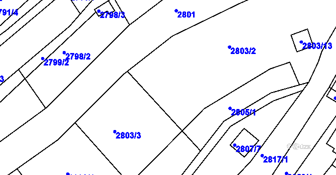 Parcela st. 2803/7 v KÚ Žebětín, Katastrální mapa