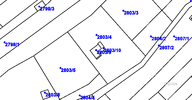 Parcela st. 2803/9 v KÚ Žebětín, Katastrální mapa