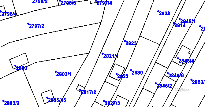 Parcela st. 2821/1 v KÚ Žebětín, Katastrální mapa