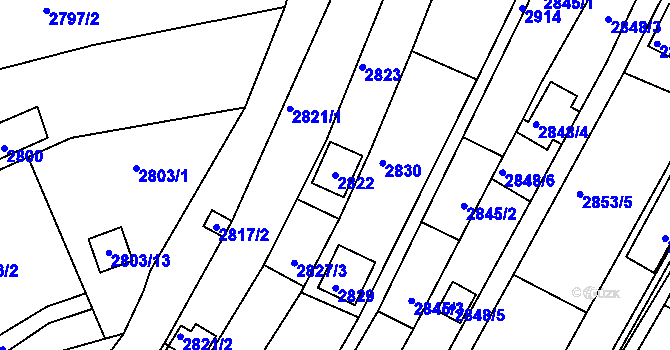 Parcela st. 2822 v KÚ Žebětín, Katastrální mapa