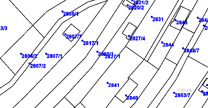 Parcela st. 2827/1 v KÚ Žebětín, Katastrální mapa
