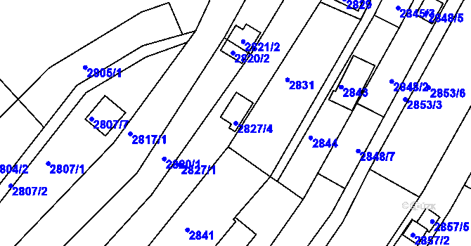 Parcela st. 2827/4 v KÚ Žebětín, Katastrální mapa