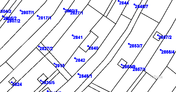 Parcela st. 2840 v KÚ Žebětín, Katastrální mapa
